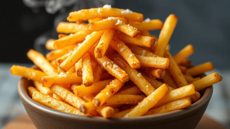 Golden crispy frozen french fries cooked in an air fryer
