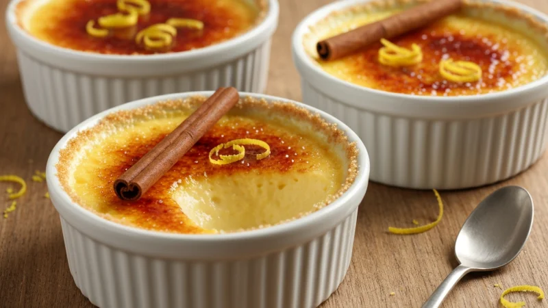 Crema catalana with a perfectly caramelized sugar crust in a shallow ramekin